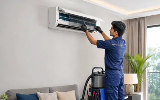 A split air-conditioning unit on a clean wall